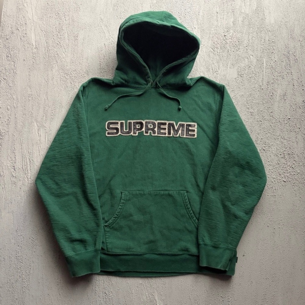 Supreme Hoodie XL Green 2018 F/W Perforated Leather Cotton